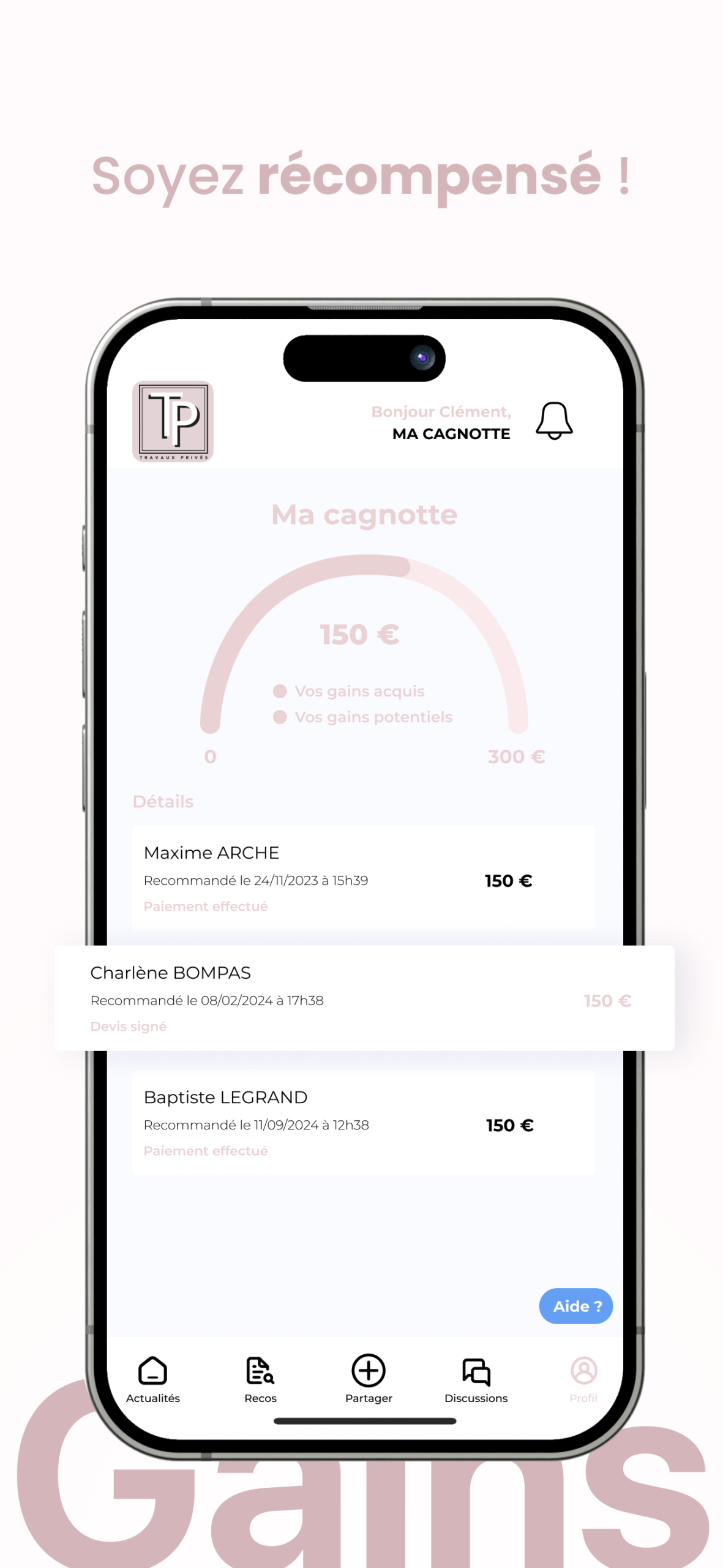 Aperçu visuel de l’application Travaux Privés sur smartphone